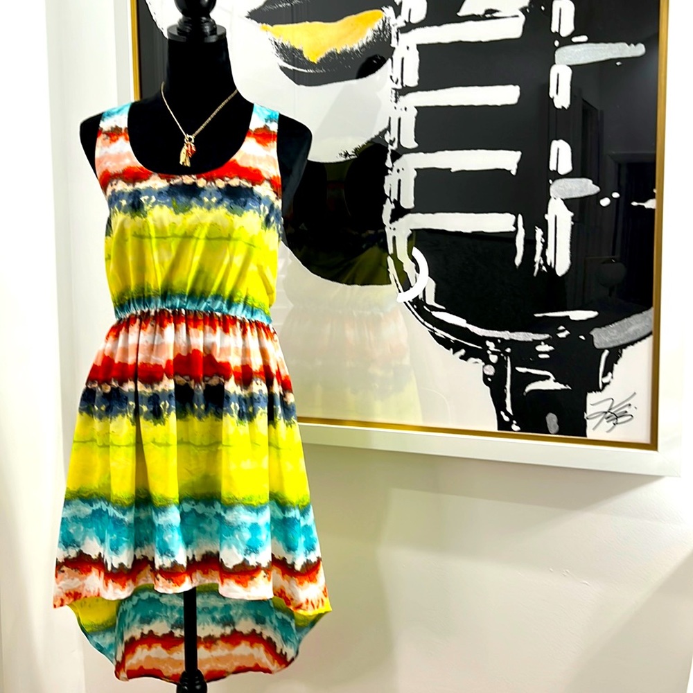 Band of Gypsies Sleeveless High-Low Tie-Dye Multi-Color Dress, Size M